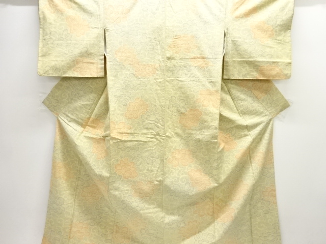 JAPANESE KIMONO / ANTIQUE KIMONO / SILK / TSUMUGI / WOVEN FLORAL ARABESQUE